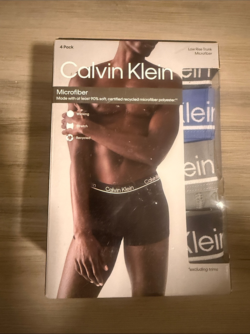 Calvin Klein 4-Pack Microfiber Low Rise Trunks in Black, Blue, Gray